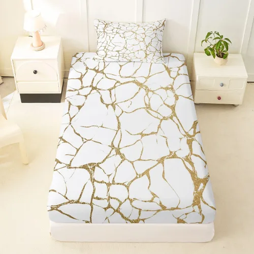 Vista 15 de Erosebridal Sábana bajera ajustable de mármol metálico dorado, tamaño individual, sábanas de cama con purpurina dorada negra, diseño de textura
