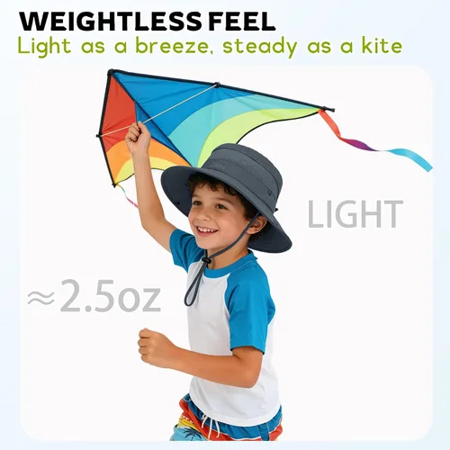 Vista 5 de Sombrero de sol para niños con protección solar UPF 50+, sombrero de pescador para niños y niñas, ala ancha, verano, playa, pesca, safari, sombrero