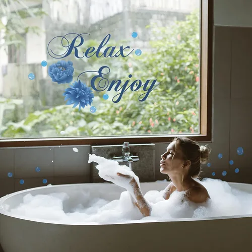 Vista 7 de Xuniea Calcomanías azules de pared de baño, Soak Relax Enjoy Spa, calcomanías de decoración de pared impermeables para dormitorio, baño, cocina