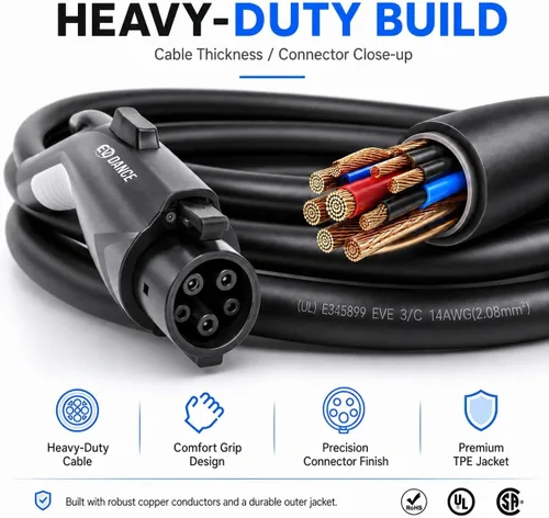 Vista 8 de EVDANCE Cable de extensión de cargador EV, J1772, cable de extensión 40A, cable de carga de 21 pies para vehículo eléctrico de 110 V-240 V