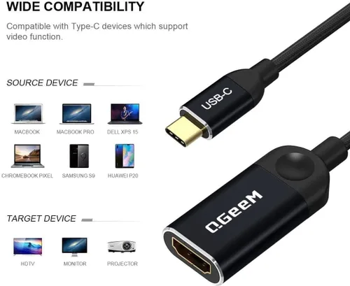 Vista 2 de QGeeM - Adaptador USB C a HDMI, cable adaptador 4K USB tipo C a HDMI [compatible con Thunderbolt 3/4], adaptador HDMI para portátil MacBook Pro/Air