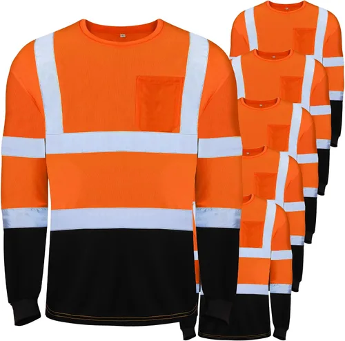 Vista 9 de Zhanmai 6 Pack Long Sleeve Safety Shirt High Visibility Reflective Class 3 Hi Vis Construction Safety Shirt with Pocket