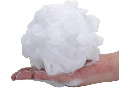 Vista 3 de Esponja de baño lufa ducha Puf de ducha de malla blanca, paquete de 6 (1.23 oz/pieza)