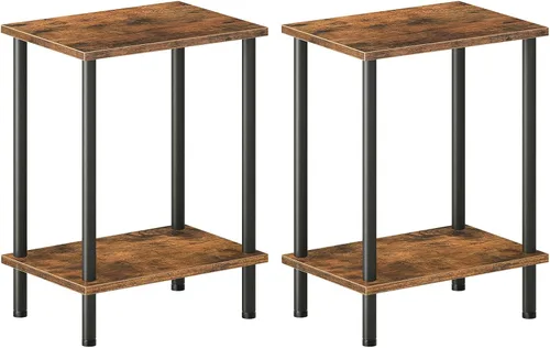 Vista 10 de HOOBRO Mesa auxiliar, mesa auxiliar pequeña, mesita de noche con estantes de almacenamiento de 2 capas, mesa de sofá para espacios pequeños, sala