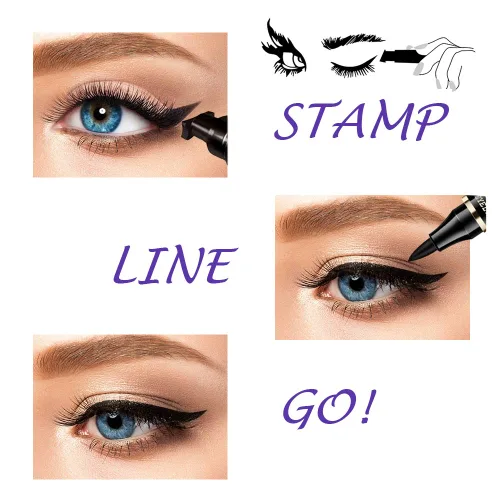 Vista 3 de Sello delineador de ojos iMethod. 2 bolígrafos con proyecciones, sello perfecto para imitar ojos de gato, delineador líquido de larga duración