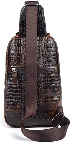 Vista 3 de Mochila estilo bandolera de piel para hombres y mujeres, bandolera de hombro, al pecho, mochila de uso diario para viajes, al aire libre