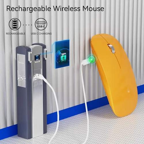 Vista 2 de Uiosmuph Ratón inalámbrico G11, mouse de computadora recargable USB C, ratones silenciosos delgados de 2.4 GHz óptico con receptor USB Nano y Naranja