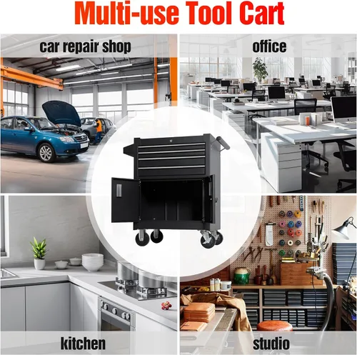 Vista 8 de 66 cm Caja de herramientas profesional con carro de acero de alta resistencia, caja de herramientas con ruedas con 4 cajones con cerradura