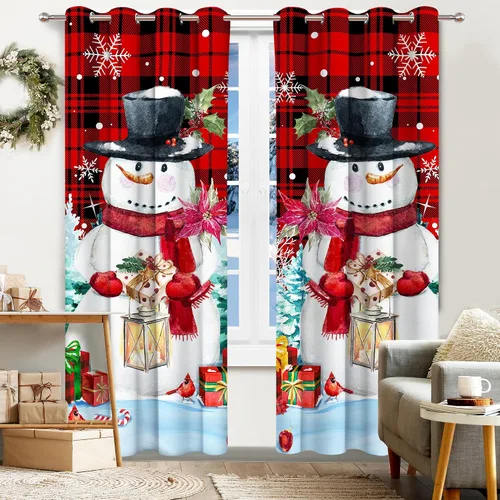 Vista 9 de Cortinas de Navidad de Hexagram para sala de estar, cortinas de árbol de Navidad de 63 pulgadas de largo para sala de estar juego de 2 paneles Negro