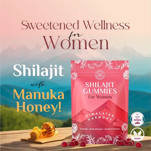 Vista 3 de Shilajit - Gomitas para mujer con suplemento de miel de manuka, haramonia pura del Himalaya, ricas en ácido fúlvico y antioxidantes para obtener