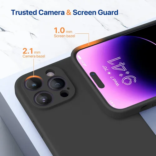 Vista 5 de Miracase Funda diseñada para iPhone 14 Pro Max con protector de pantalla, [Protección mejorada y actualizada de la cámara], funda de silicona Negro
