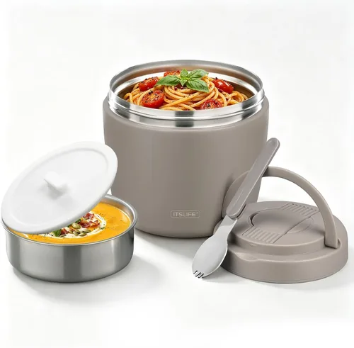 Vista 7 de Termo de sopa para comida caliente, contenedor de almuerzo aislado de acero inoxidable de 32 onzas, termo de boca ancha para sopa y alimentos Negro