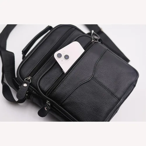 Vista 5 de Small Leather Crossbody Messenger Shoulder Bag for Men Women Work Business Adjustable Strap