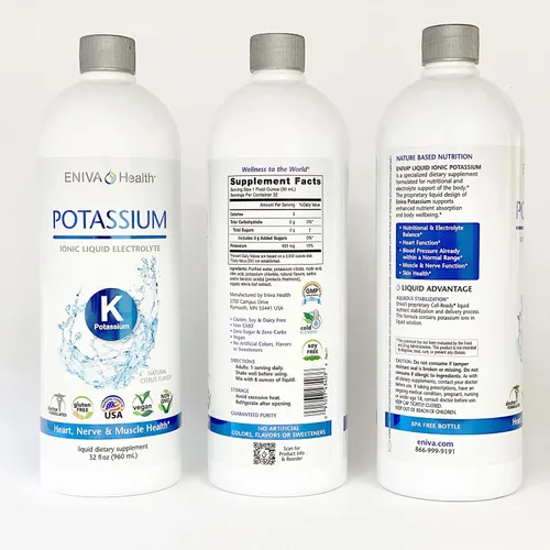 Vista 3 de Eniva Health - Suplemento iónico líquido de potasio para reemplazo de electrolitos y apoyo metabólico 600 mg Sin gluten, sin azúcar y apto
