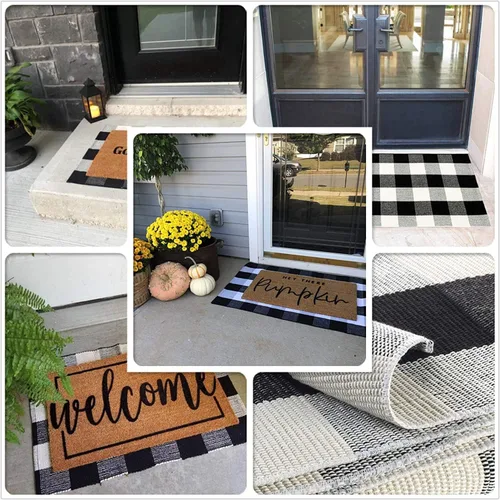 Vista 4 de Winwinplus Buffalo - Alfombra de algodón tejida a cuadros de 23.6 x 35.4 pulgadas, lavable para interiores y exteriores, para puerta, sala de estar