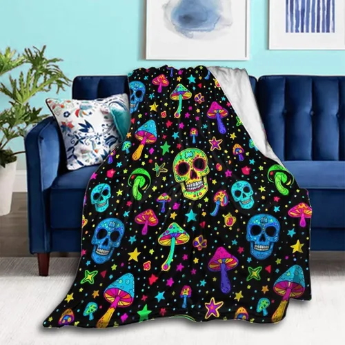 Vista 23 de Manta cómoda para cama, sofá, compatible con flores de calavera de azúcar, mantas y mantas de franela ligeras, mantas de microfibra mullidas