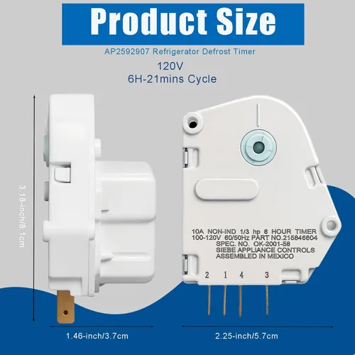 Vista 2 de AP2592907 - Temporizador de descongelación para refrigerador, 120 V, 6 horas, 21 minutos, temporizador 215846604 para refrigerador y congeladores