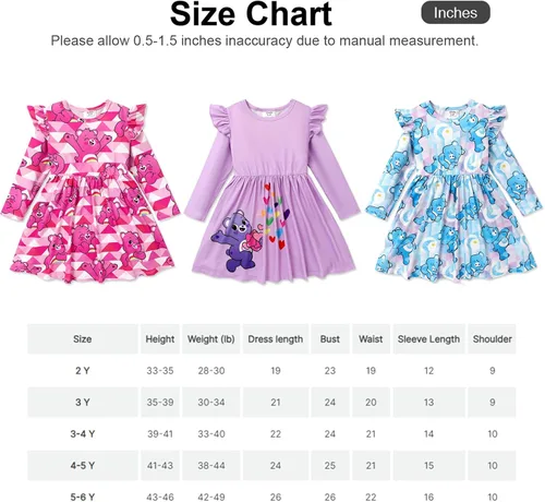 Vista 7 de Care Bears - Vestido de tirantes para niña, vestido de tirantes para niña, vestido acampanado a rayas rosadas, 3M-24 meses