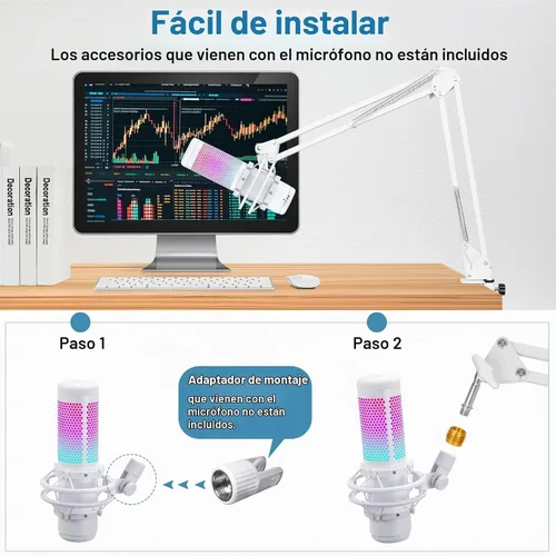 Vista 6 de Brazo de boom blanco para Hyperx Quadcast S, soporte de micrófono Hyperx Quadcast blanco ajustable compatible con Hyperx Quadcast con filtro pop