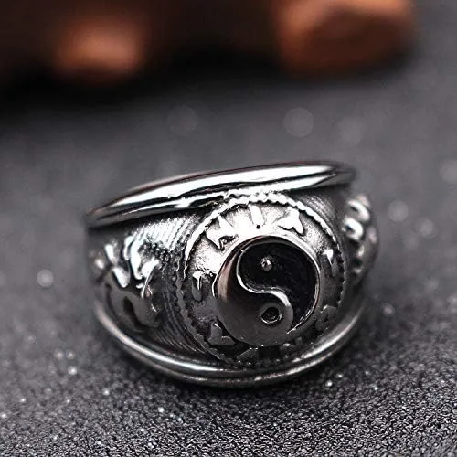 Vista 4 de JAJAFOOK Tai Chi Yin Yang - Anillo de equilibrio de acero inoxidable para hombre