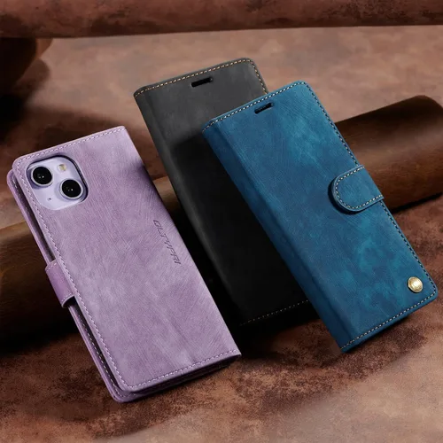Vista 8 de QLTYPRI Funda para iPhone 13, funda de piel sintética con cierre magnético, soporte para tarjetas, función atril, a prueba de golpes, funda Azul