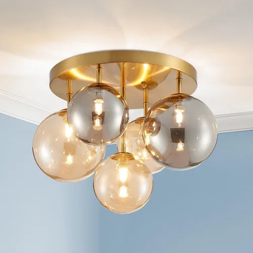 Vista 10 de AGV LIGHTING Moderna lámpara de techo de cristal de burbujas, lámpara de techo cromada de 4 luces con pantallas de globo de vidrio texturizado