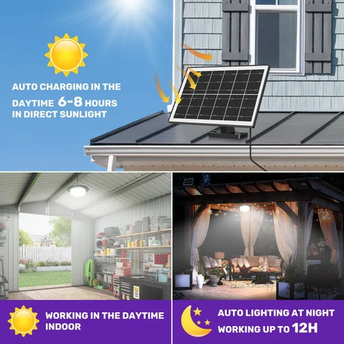 Vista 2 de Luz Solar de Cobertizo para Interiores y Exteriores, Lámpara Colgante de 244 LED con Iluminación de 360°, Sensor de Movimiento, Impermeable, Luces