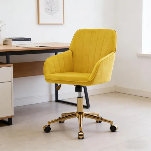 Vista 9 de Silla de escritorio de oficina en casa, cómoda silla de computadora de terciopelo con asiento de respaldo, 300 libras de altura ajustable ergonómica