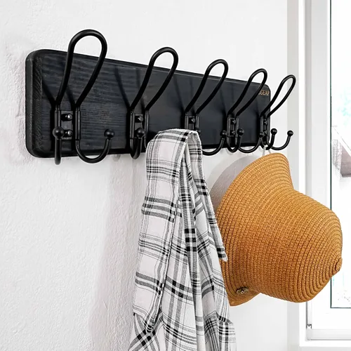 Vista 2 de Dseap Perchero para Abrigos Montado en Pared - Perchero Resistente de Estilo Granja Rural con 5 Ganchos de Alambre para Ropa, Sombrero, Chaqueta