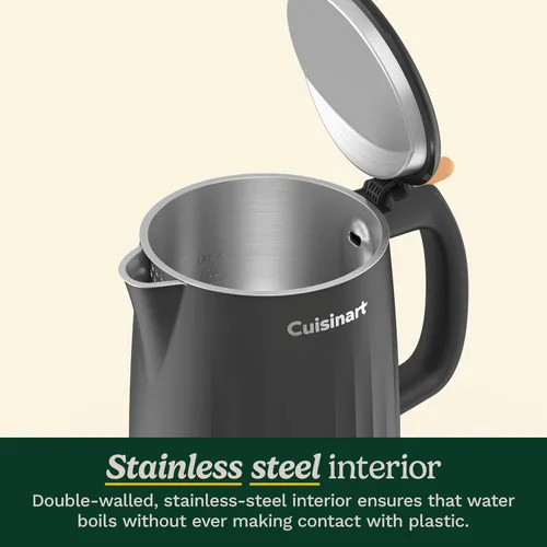 Vista 4 de Cuisinart Soho - Hervidor eléctrico de agua caliente de doble pared de 1 litro, hervidor de té con interior de acero inoxidable, operación de un