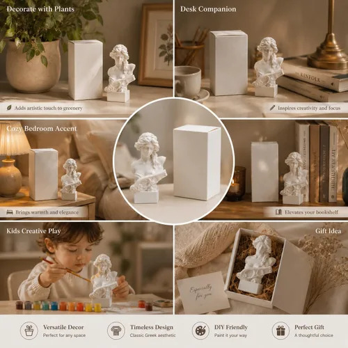 Vista 7 de Estatua de Busto de Resina de 2.95 Pulgadas Figurillas de Yeso Mini Escultura de Decoración del Hogar Blanca para Aficionados al Arte-Artemis