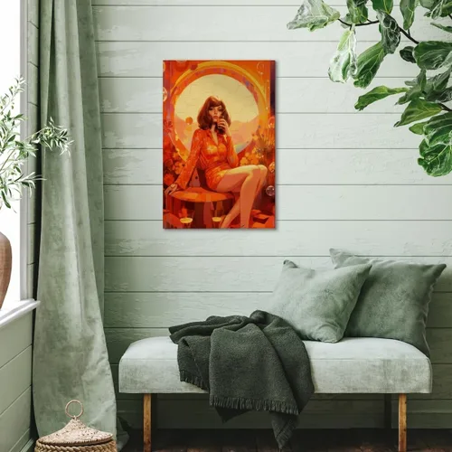 Vista 5 de WLZWD Retro Funky 70s style woman at a Party art Print Cocktails Disco Ball Wall Art Vintage Trendy Female Portrait Art Poster Warm Colour Palette
