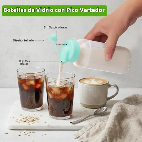 Vista 2 de CUCUMI - Paquete de 6 botellas de leche de vidrio de 16 onzas con tapas 6 piezas-16oz