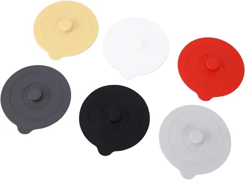 Vista 4 de Silicone Lids, Silicone Cup Covers Round Universal Cup Cover 6Pcs Silicone Cup Lid Wine Glass Covers 9.5cm Red Yellow Black White Dark Grey Light
