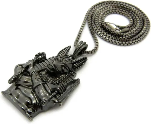 Vista 3 de COLLAR DE CADENA DE CAJA CUBANA DE ANUBIS HEMATITA PARA HOMBRES
