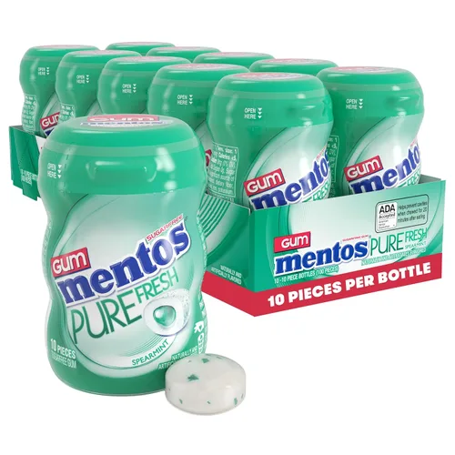 Vista 17 de Mentos Chicle Pure Fresh sin azúcar con xilitol, gaulteria, a granel, botella de 50 piezas (paquete de 6) Goma de mascar, perfecta para un aliento
