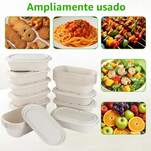 Vista 15 de Paquete de 50 recipientes desechables de 34 onzas / 1000ml con tapas, preparación de comida, almuerzo, ensaladas, sándwiches, cuencos de papel