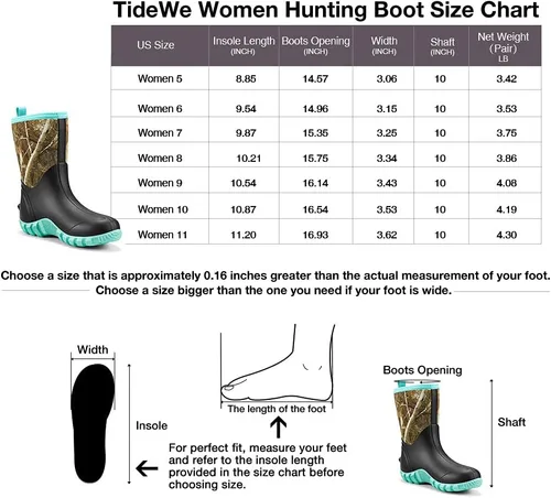 Vista 6 de TIDEWE Botas de goma para mujer, botas de lluvia aisladas de neopreno de 0.217in con vástago de acero, botas de caza impermeables de media
