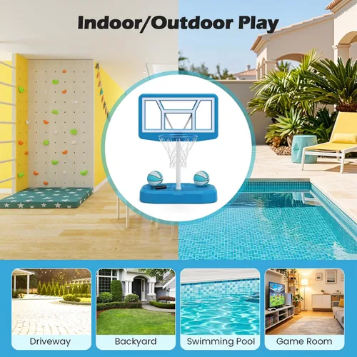 Vista 8 de Goplus Aro de baloncesto para piscina con tablero de policarbonato de 42 pulgadas, 2 bolas, bomba