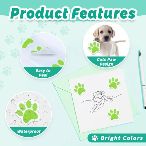 Vista 24 de 500 calcomanías coloridas con estampado de patas, calcomanías autoadhesivas de pata de perro de 1 pulgada 6 Colors for Kids Crafts, Student
