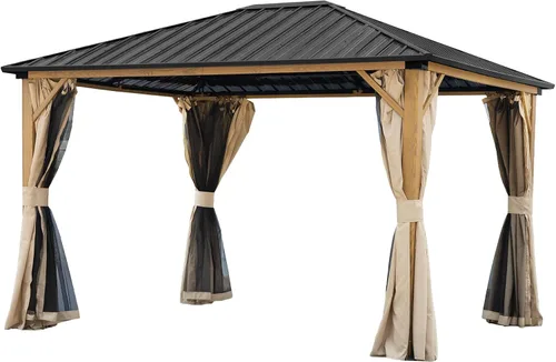 Vista 3 de Aoodor - Gazebo de techo rígido para exteriores de 10 x 12 pies