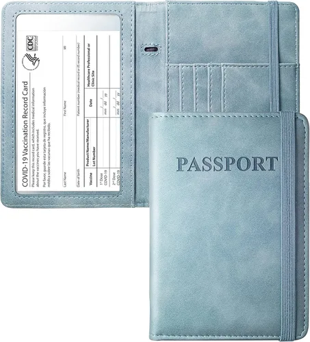 Vista 8 de Mymazn Portatarjetas de pasaporte y vacunación Combo de portatarjetas para pasaporte y cartera de viaje con tarjetero de vacunación, funda