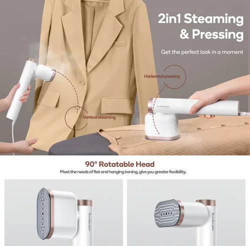 Vista 2 de Newbealer Vaporizadores de mano para ropa, 2 niveles de vapor, vapor horizontal y vertical, portátil para viajes y uso doméstico