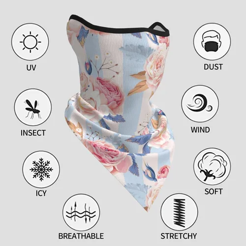 Vista 5 de Bufanda con estampado de rayas de flores, protección UV, pasamontañas, resistente al viento, bandana para deportes al aire libre, transpirable