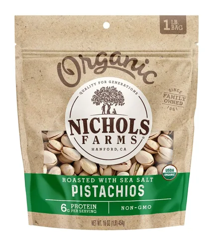 Vista 11 de Nichols Farms Pistachos Orgánicos de California en Cáscara, Aperitivo Proteico Saludable, Habanero Lima, 14 oz