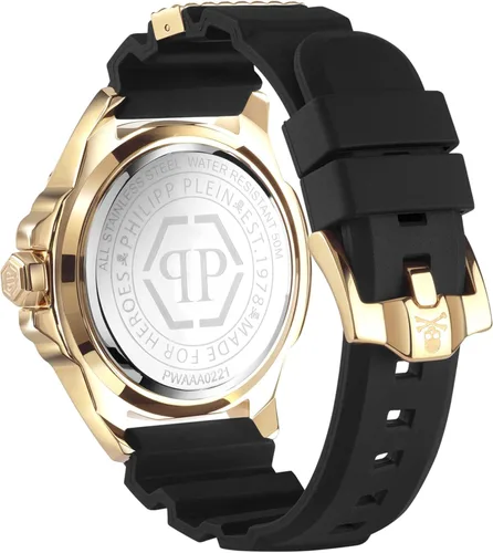 Vista 3 de Philipp Plein Reloj con correa IP para hombre, oro amarillo, 1.732in, modelo The $Kull PWAAA0221, Negro -, El $kull