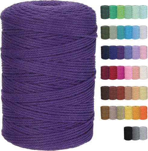 Vista 23 de Cuerda de macramé de algodón de 2 mm, 220 yardas, suministros naturales de macramé de color, cuerda de algodón suave para artesanía, para colgar