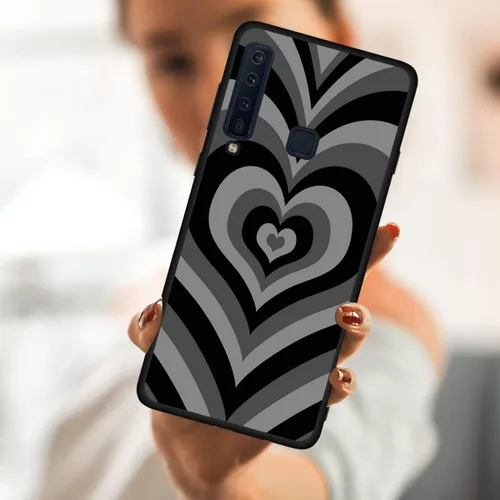 Vista 2 de Compatible con Samsung Galaxy A9 2018, centro de túnel de corazón negro, diseño de remolino de amor, lindo patrón a prueba de golpes