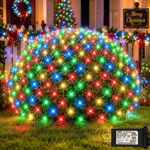 Vista 14 de OYCBUZO 300 luces LED de red de Navidad, 14.8 pies x 5 pies, luces de malla para exteriores, 8 modos, cable verde, tira de luces conectables