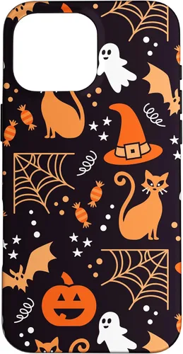 Vista 19 de Carcasa para iPhone 16 Halloween, calabazas, fantasmas, bruja, caramelo, maíz, murciélagos, calaveras